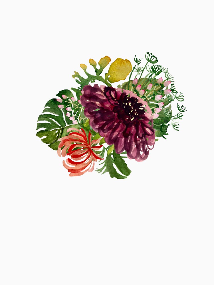 Dahlia palm leaf chrysanthemum cute a watercolor by Yana Mustafina | Boho Soulful Designs