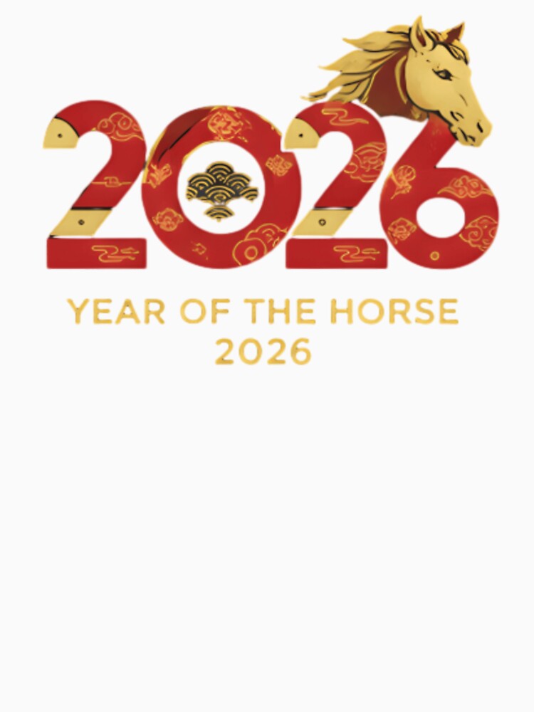 2026 Year of the Horse T-Shirt | Lunar New Year Chinese Zodiac Horse | Red Gold Festive Tee by ZyxDes