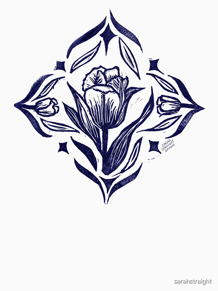 Tulip Block Print - Midnight Navy by sarahstraight