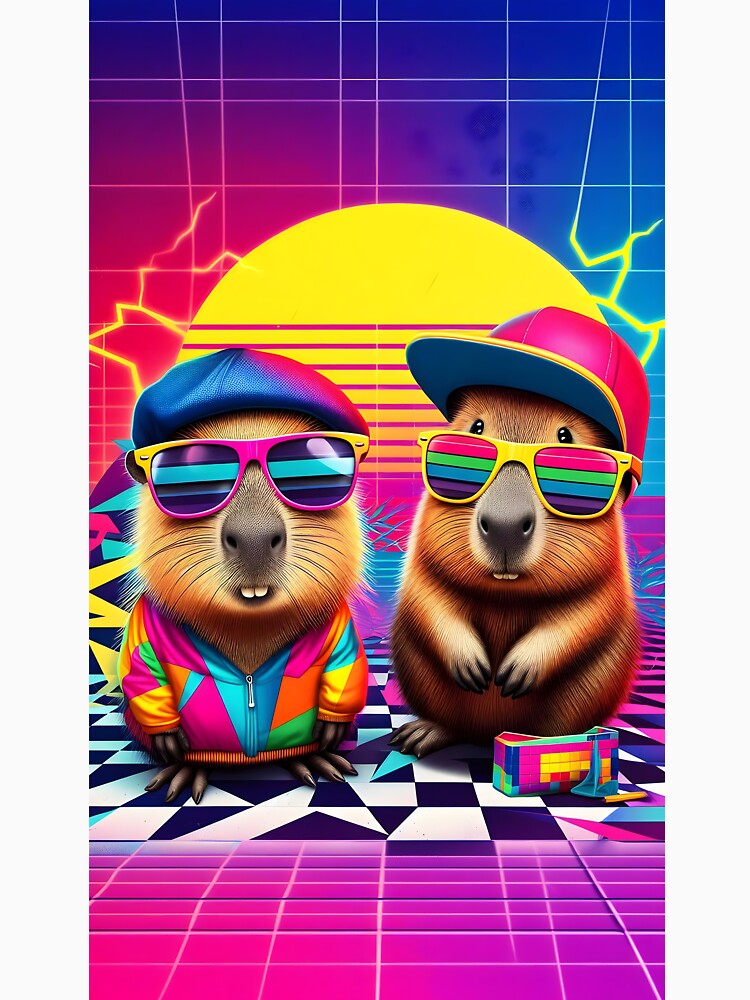 Neon 90s Capybara and Quokka Duo by Sybille-Yates