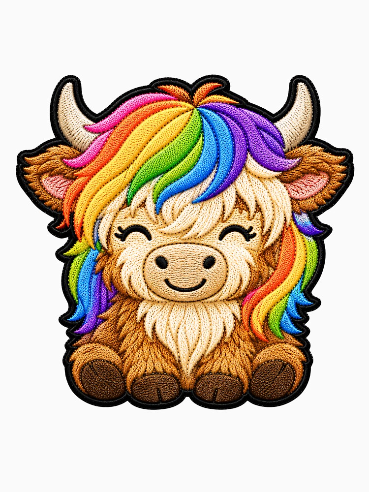 Rainbow Highland Cow Embroidery Patch Illustration by ColorSplash123