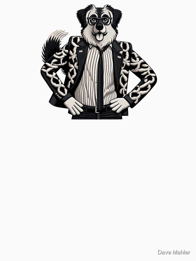 Minimalist Design: Dapper Dog in Suit - Embroidery Style Art by #Adulting Central