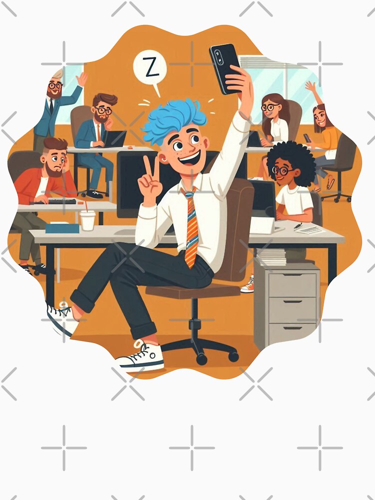 Gen Z Quiet Quitting Lazy Office Employee Taking a Selfie Generational Work Humor by DibuHumor