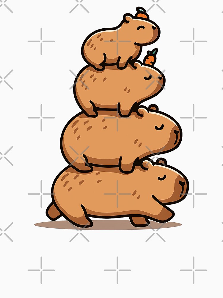 Stack of Cute Capybaras with Fruits on Their Heads by ArtfulWeave