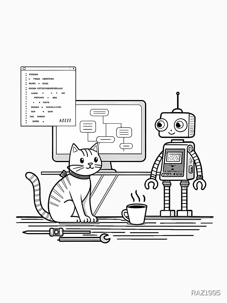 Cute Cat Programming Robot – Funny AI & Coding Art for Students & Developers by RAZ1995