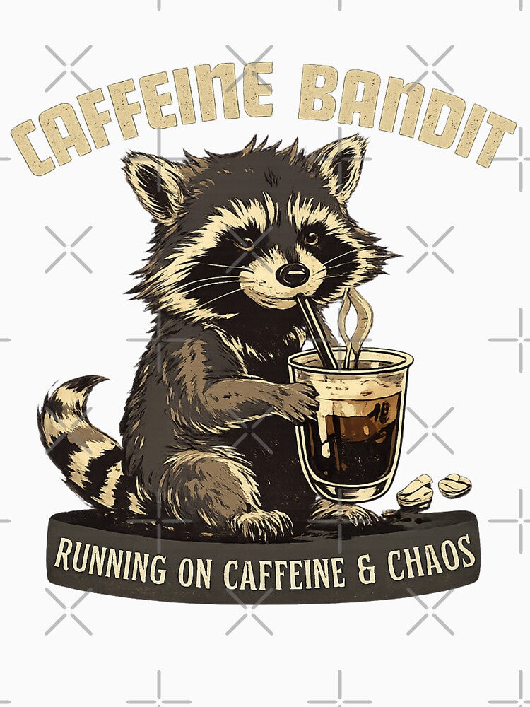 Caffeine Bandit Raccoon Coffee Shirt – Running On Caffeine And Chaos Vintage Funny Espresso Animal Tee by HOUSE OF TIST