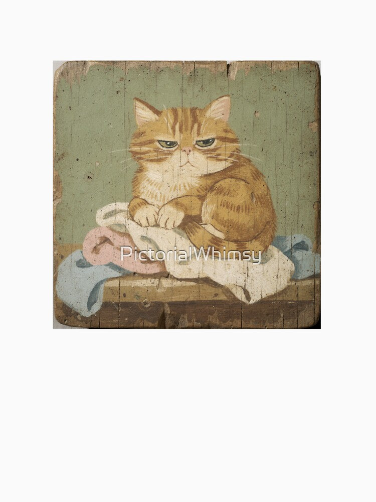 Ginger Cat Loafing on the Warm Laundry Folk Art by PictorialWhimsy