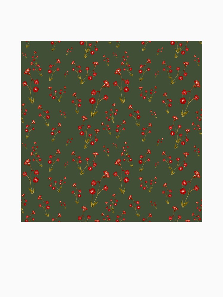 Flower red pattern a cute watercolor illustration green by Yana Mustafina | Boho Soulful Designs
