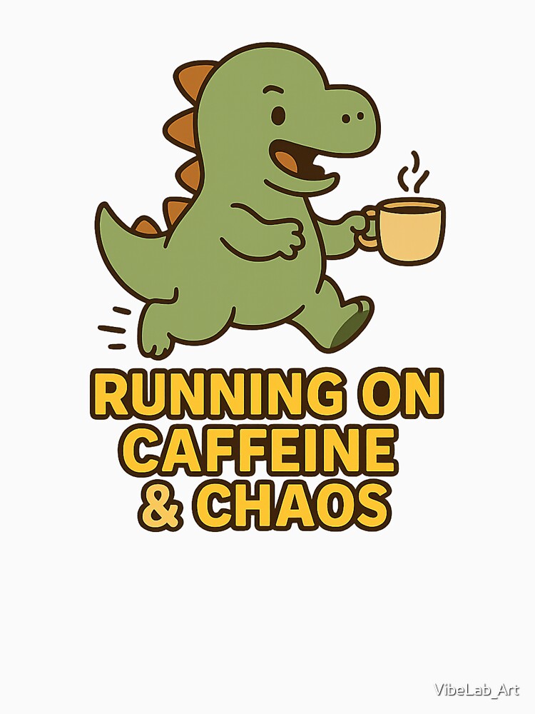 Running on Caffeine & Chaos – Cute Dino by VibeLab_Art