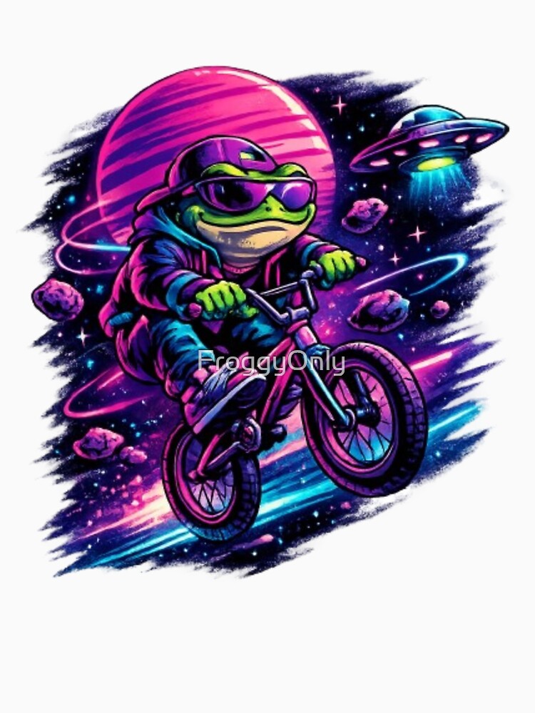 Frog on a bicycle in space by FroggyOnly