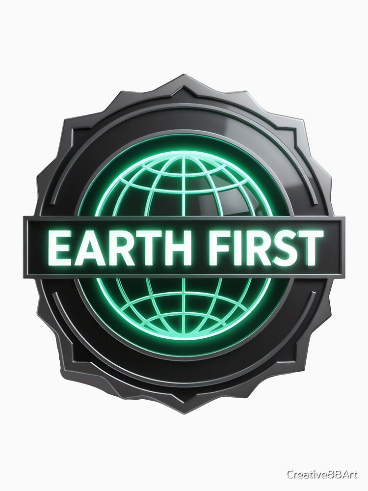Modern Earth First logo with glowing green globe and bold text by Creative88Art