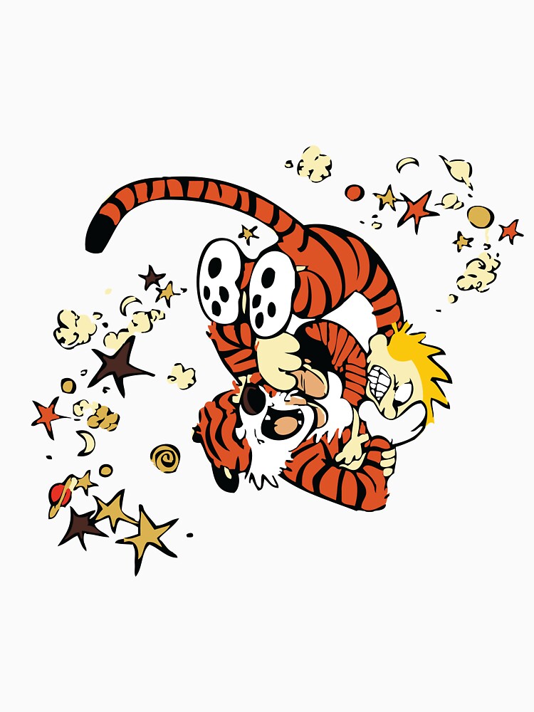 Calvin and Hobbs fighting illustration art design HD by ppoetdesigns