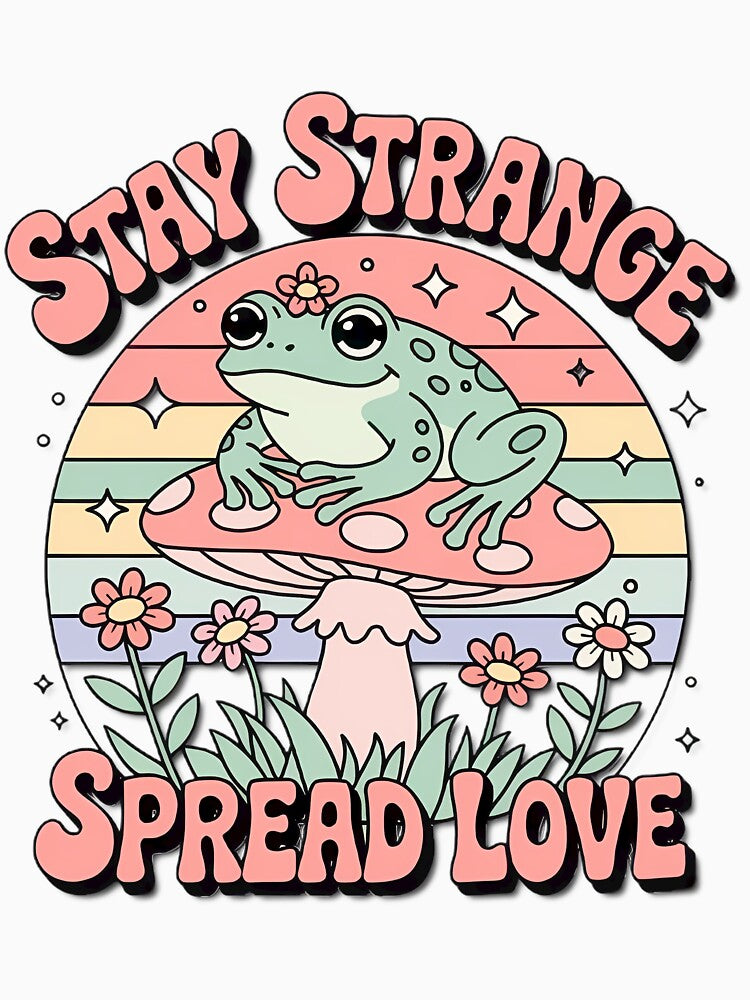 Frog on Mushroom Vintage Retro Sunset Vibe by Jesse Bennett