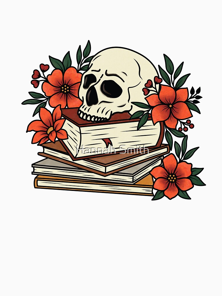 Stack of Books with a Skull and Flowers by hnnhsmth95