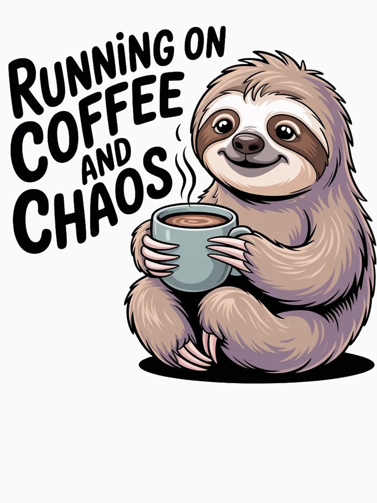 Running on Coffee and Chaos – Cute Sloth Mug Life by Design Delinquent