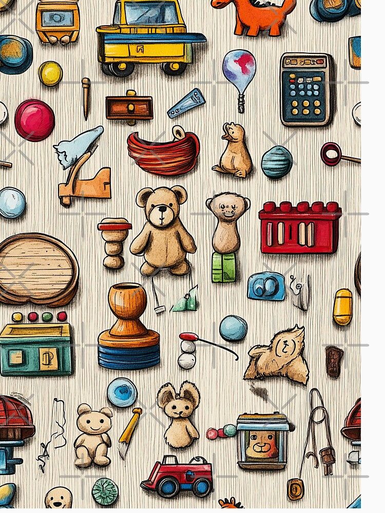 Soft Watercolor Layout of Retro Playroom Finds by Piotrek0001