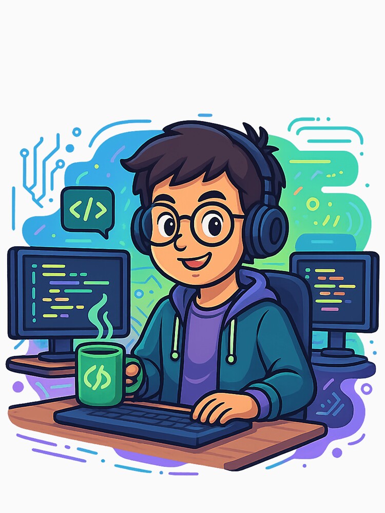 Funny Programmer Life – Colorful Coding Cartoon Design for Developers by Luminers