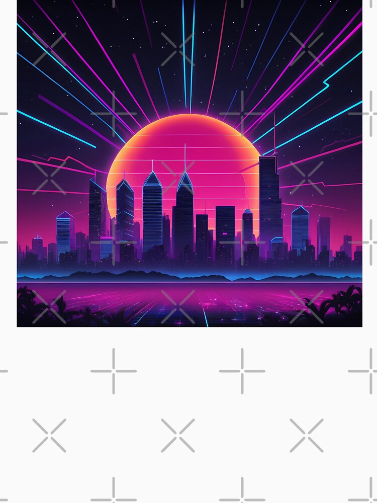 Retro Neon Synthwave Cityscape | Vaporwave Skyline Poster & Sticker by BlendArts