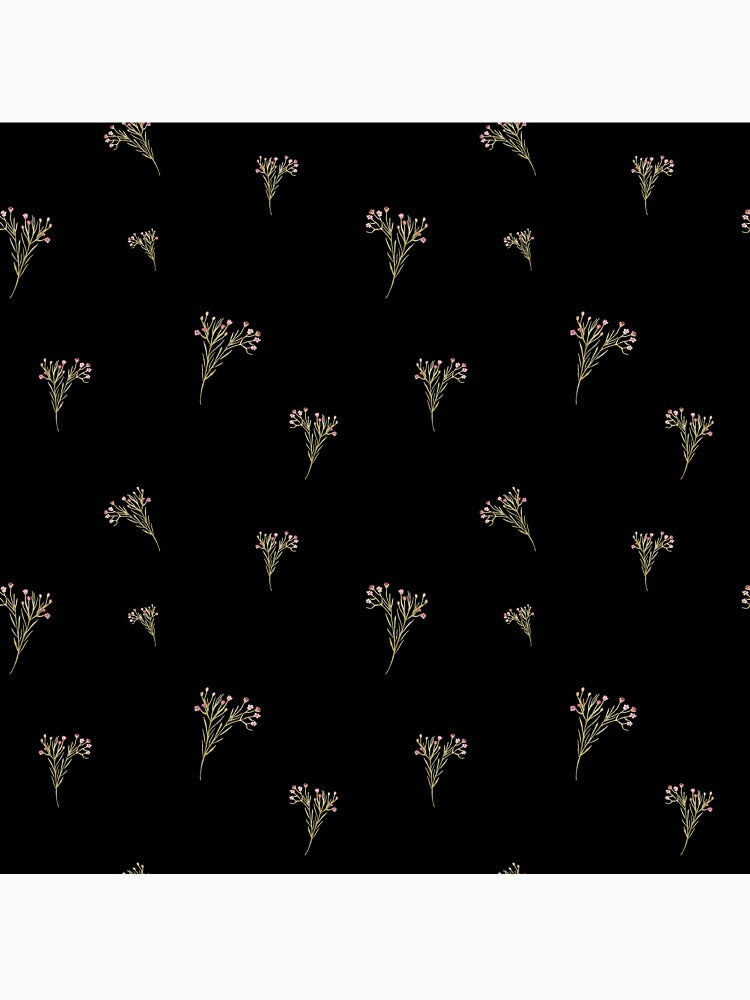 Branch pink flower floral pattern watercolor black by Yana Mustafina | Boho Soulful Designs