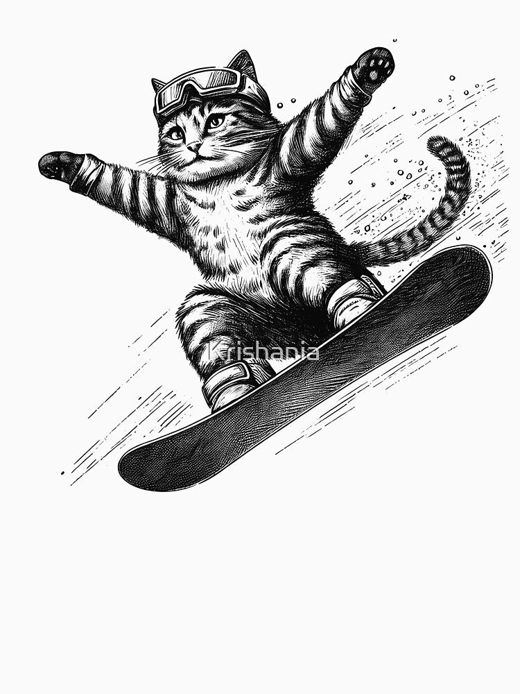 Cat Go Snowboarding by Kimberley King Art  King Art