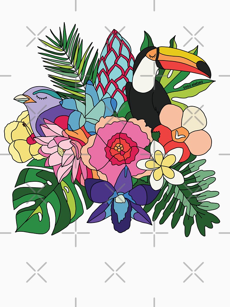 Tropical flowers birds and leaves by Sasa Elebea by Sabrina Brugmann