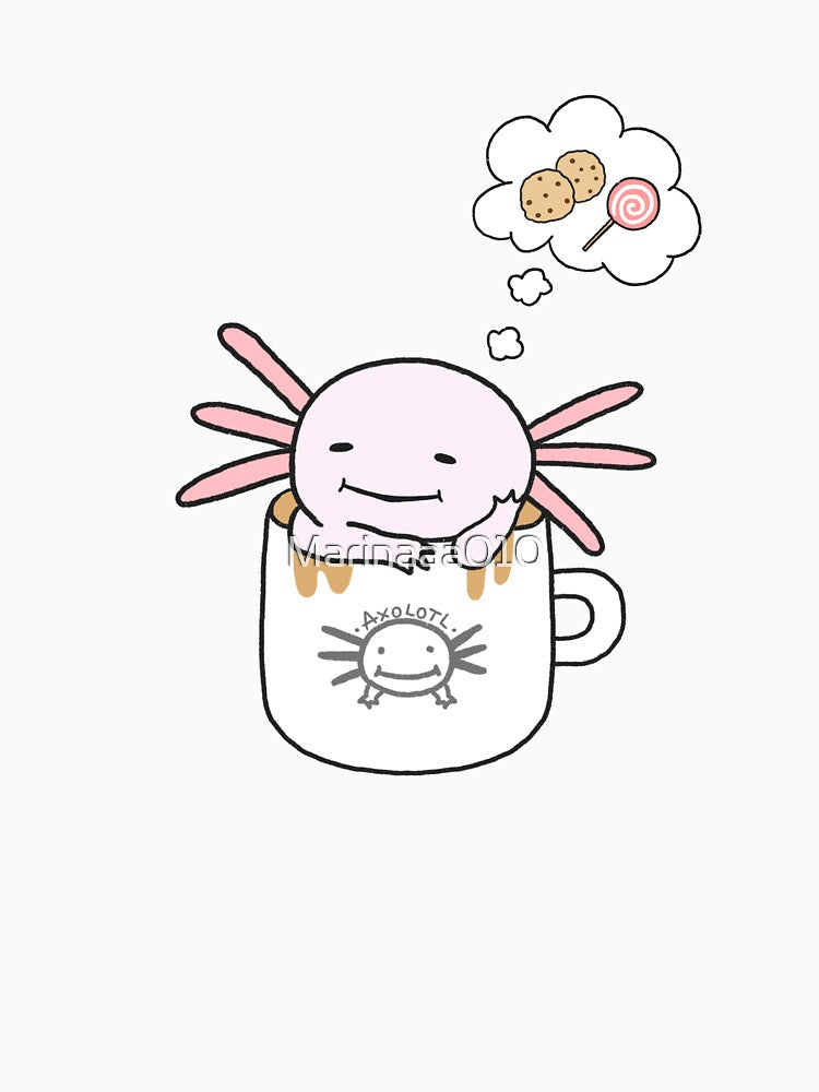 Axolotl in a Coffee Mug Cute Meme Funny Food Kawaii Art by Marinaaa010
