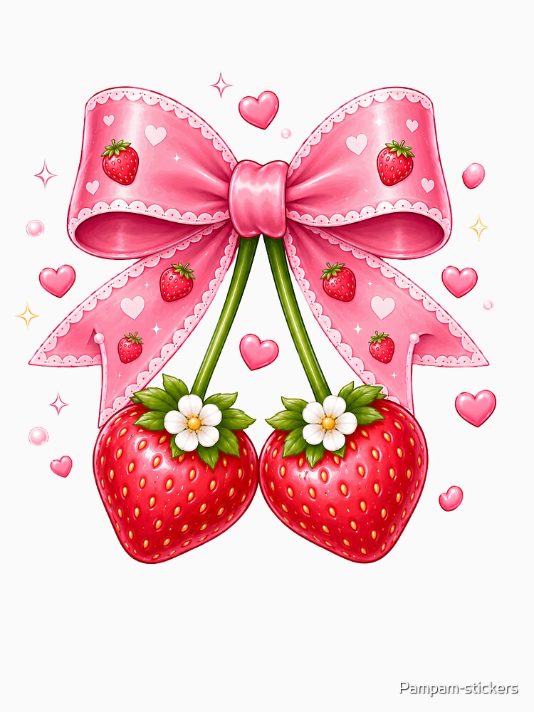 Kawaii Strawberry Bow Cute Coquette by Pampam-stickers