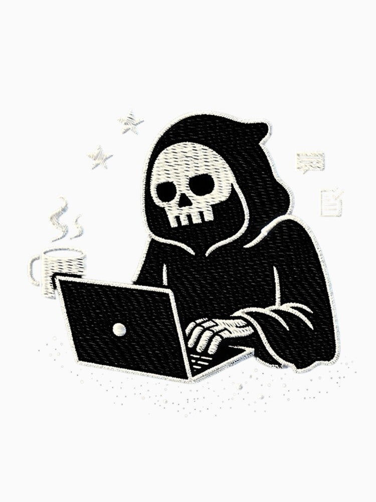 Grim Reaper Work From Home Funny Gothic Burnout Embroidery Design by ColorSplash123