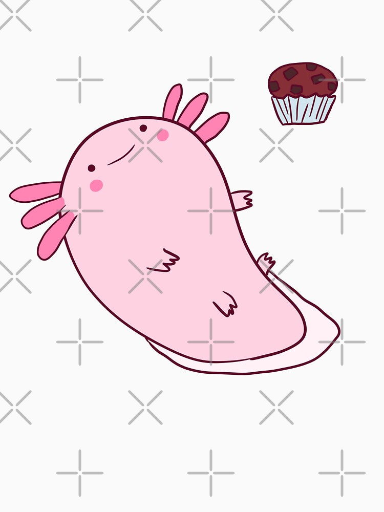 Cute happy axolotl with muffins by Mayarart