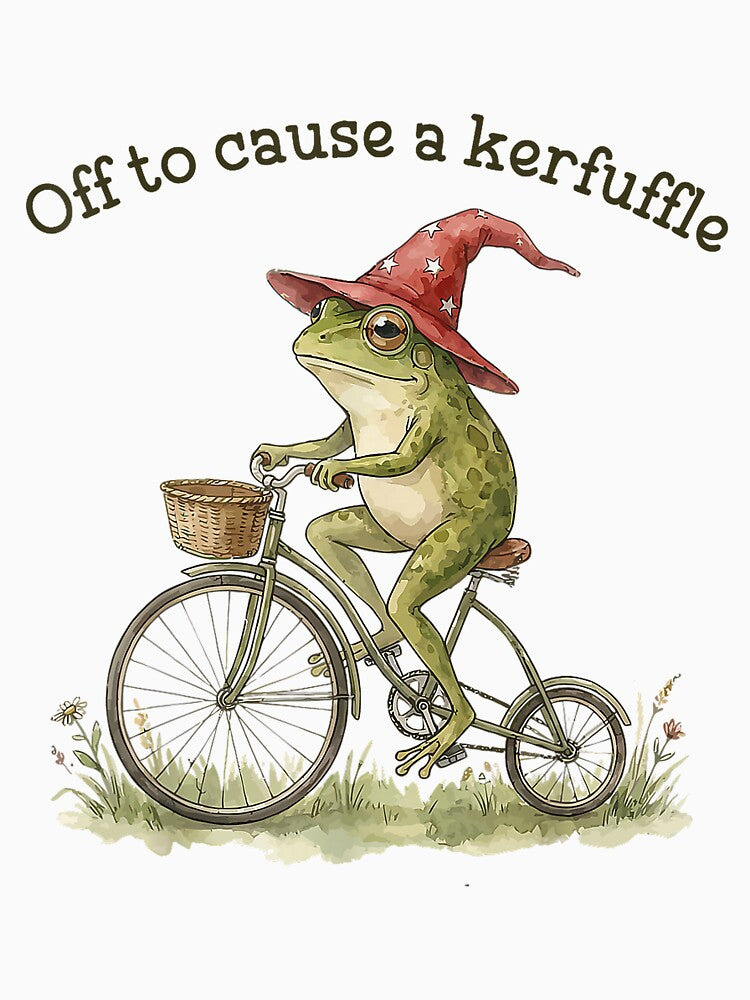 Off to Cause A Kerfuffle Funny Weird Frog Riding Bicycle by KristineLi