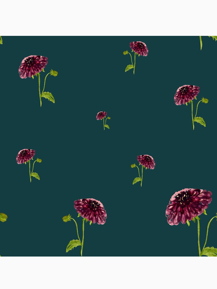 Dahlia red seamless cute pattern a watercolor turquoise by Yana Mustafina | Boho Soulful Designs