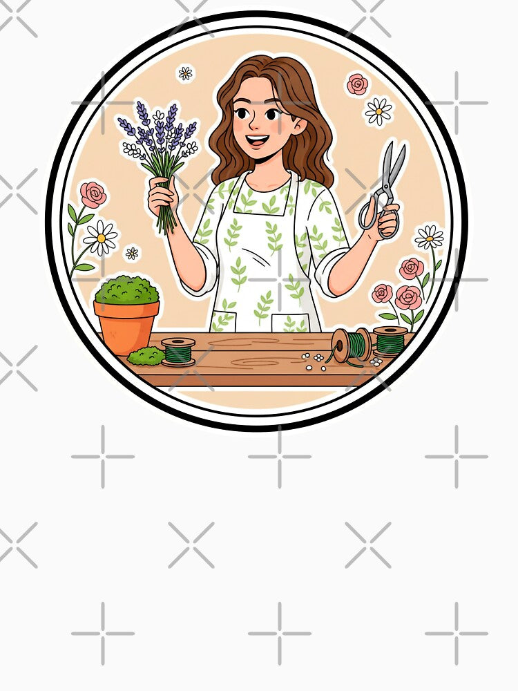 Happy Gardener Woman with Flowers – Floral Craft Illustration by C3J7