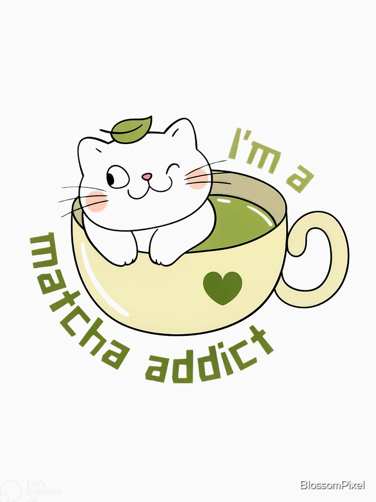 I’m a Matcha Addict Cute Black Cat – Kawaii Tea Lover Aesthetic by BlossomPixel