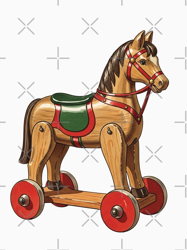 Vintage Wooden Horse Pull Toy Nursery Illustration by Pasteltone