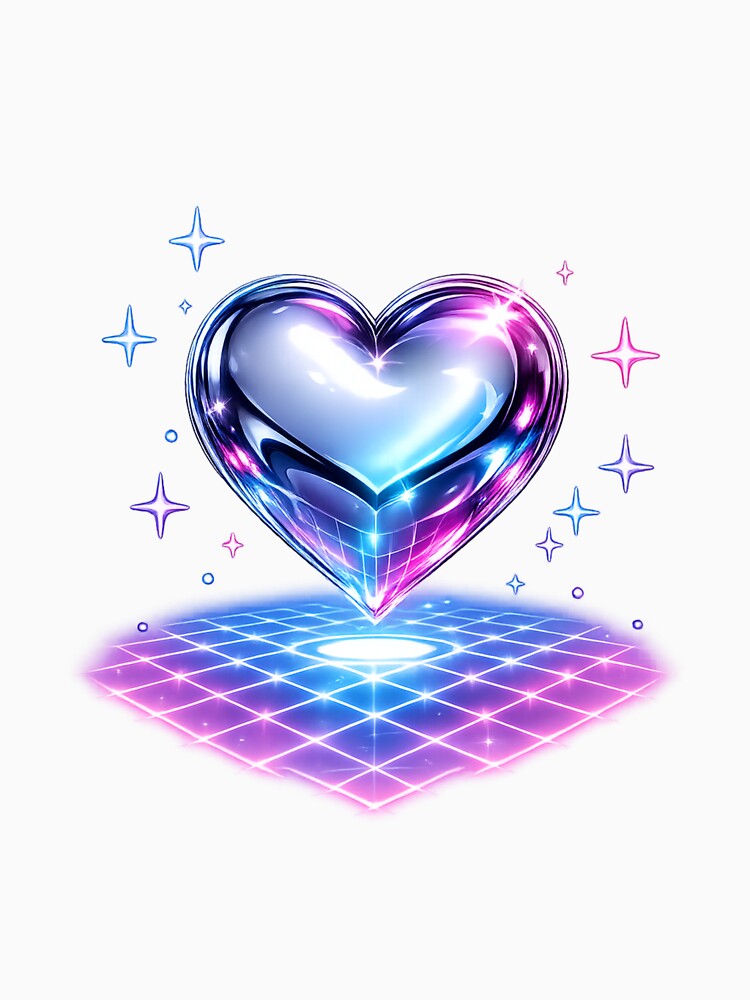 Y2K Chrome Heart Neon Aesthetic Retro Futuristic Design by Danisrin Finds