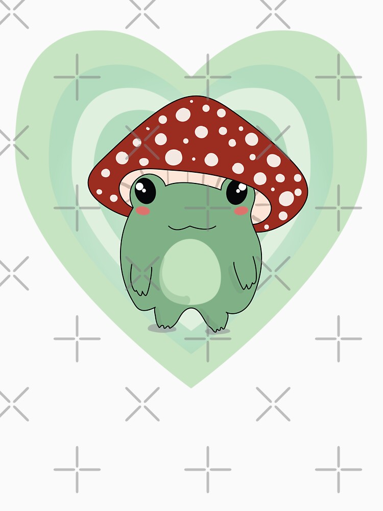 Mushroom Hat Kawaii Frog on Light Green Hearts by Good-Find