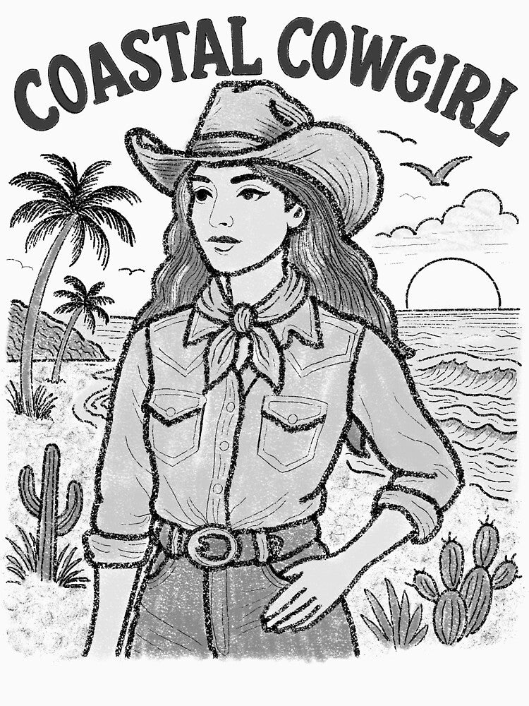 Coastal Cowgirl – Vintage Western Beach Illustration by LaPolilladPapel