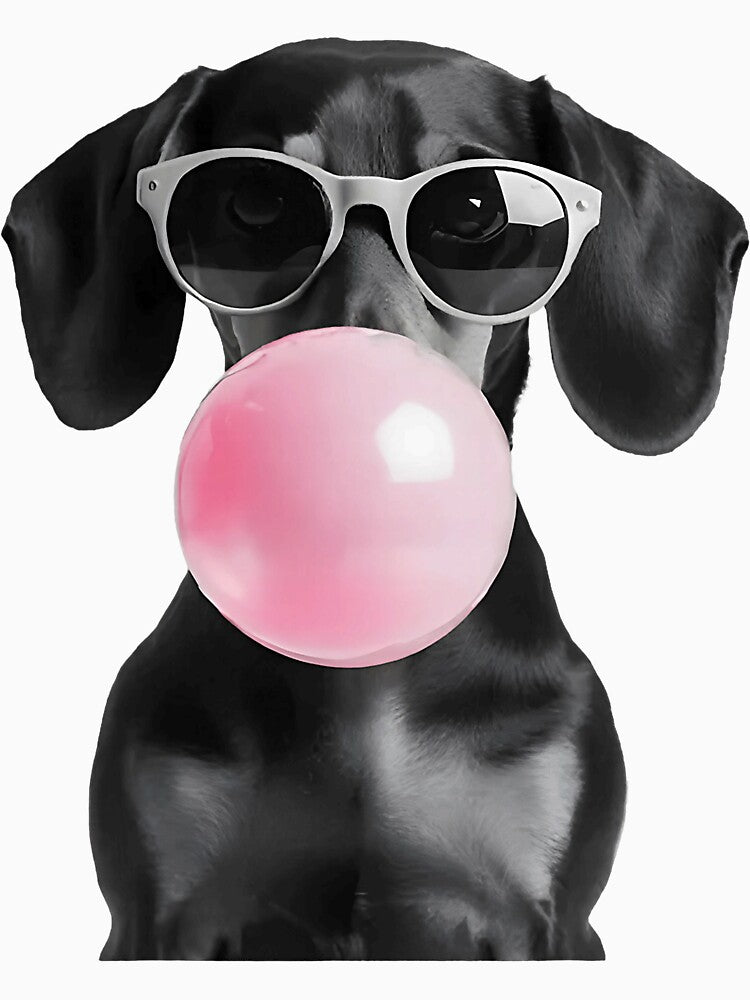 Cute Black Dachshund Dog with Heart Glasses Bubble Gum by FrankIsabel