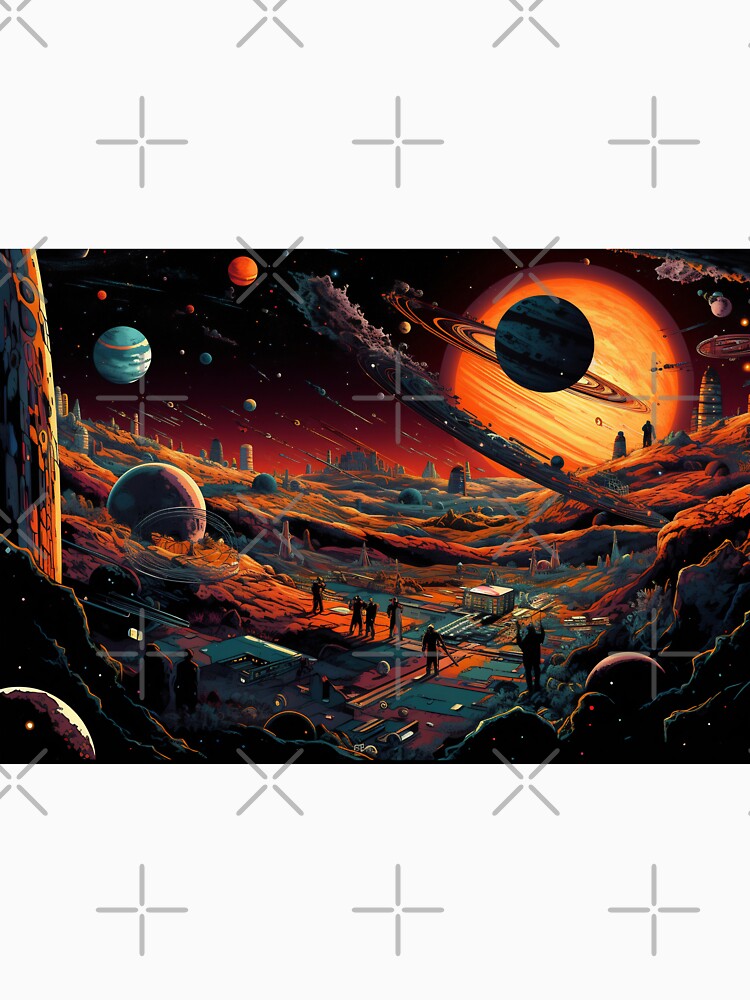 Solar system and futuristic space station. Colorful planets, galaxy and universe. Space cartoon. by anytka