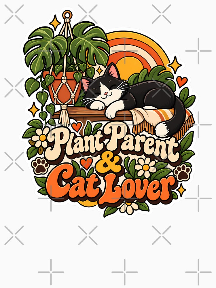 Retro Plant Parent Cat Lover 70s Aesthetic by Stickers Hub HUB