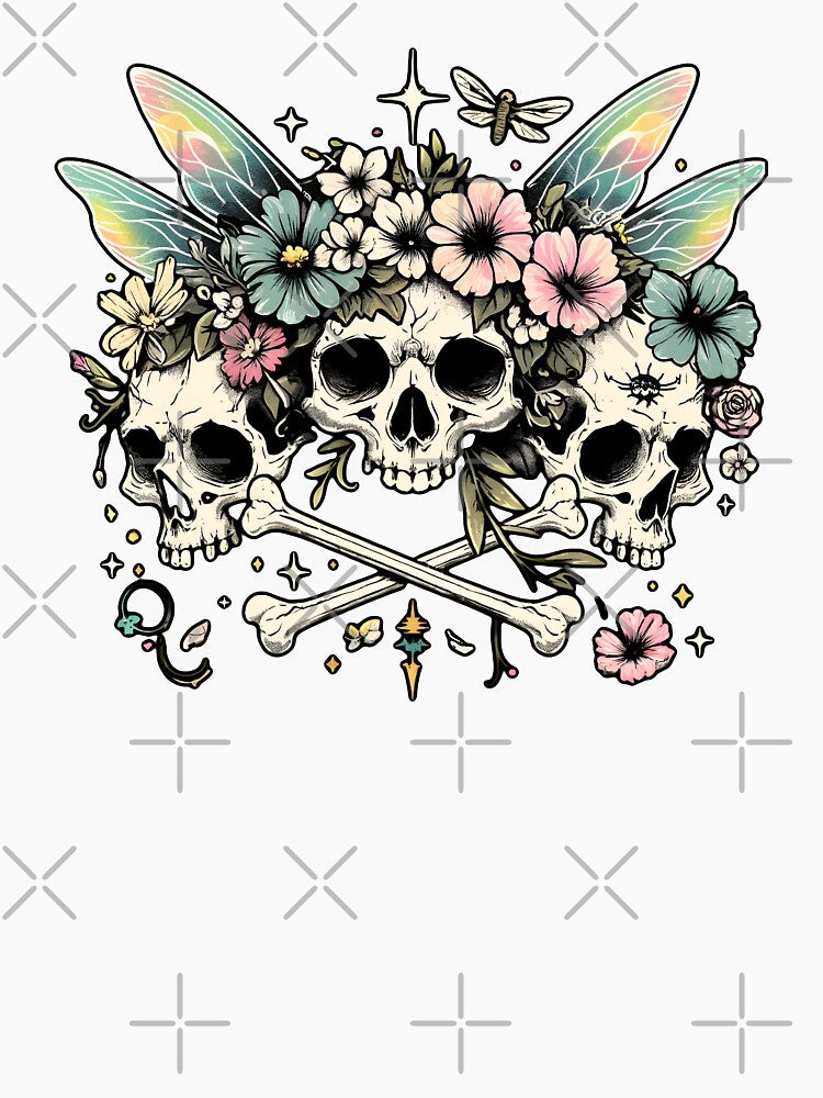 Enchanted Floral Skulls and Wings Fairycore Grunge Artwork by Unitepeople