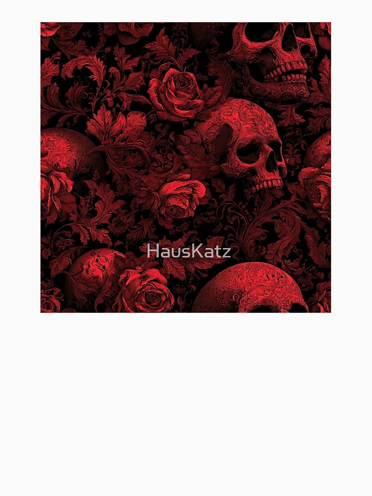 Damask Skulls Pattern - Red and Black Gothic Roses by HausKatz