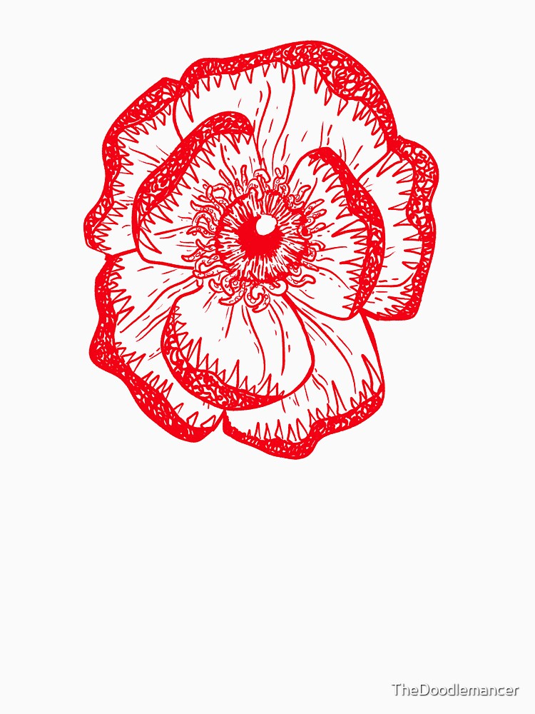 Toothy magnolia: surreal flower red on black by TheDoodlemancer