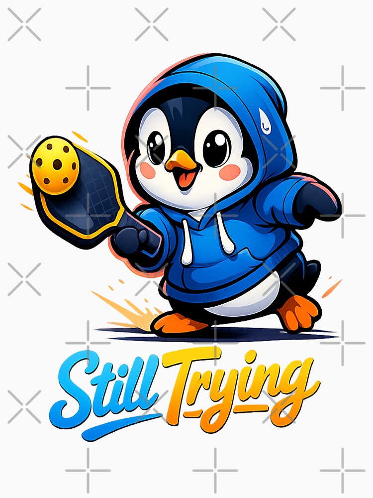 Still Trying Penguin Pickleball Cute Animal Neon Art by Xemora
