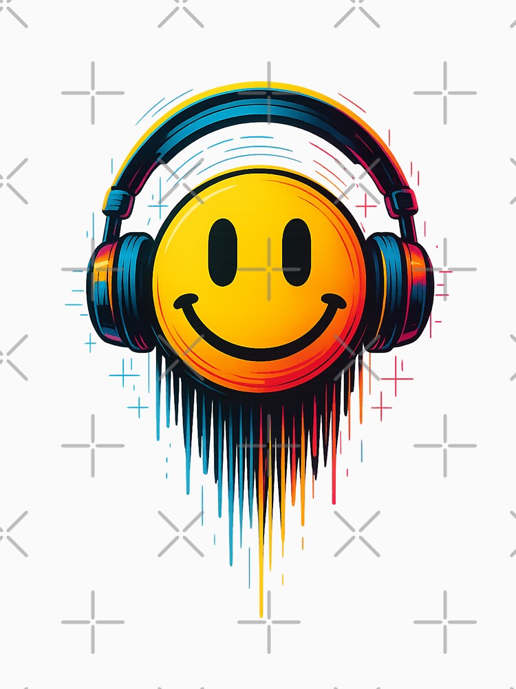 Neon smiley with headphones – Rave & EDM Glow Art by Bernd Friese