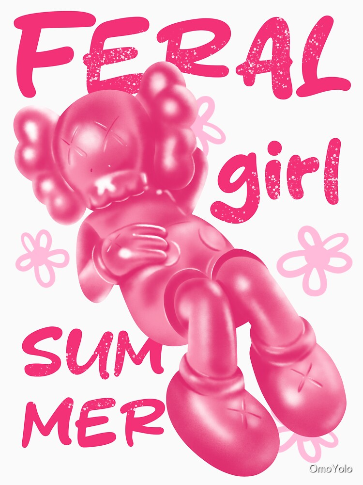 Feral Girl Summer with Pink Kaws Hypebeast Figurine by OmoYolo
