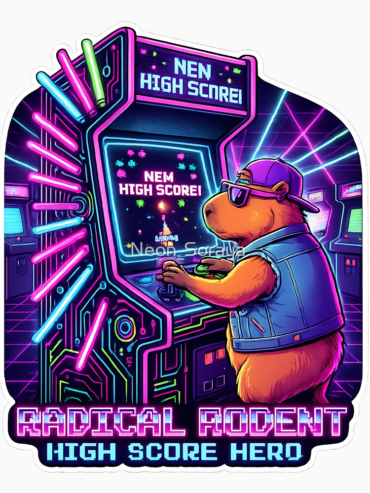 Radical Rodent Arcade High Score Neon Sticker by Neon_Soraya