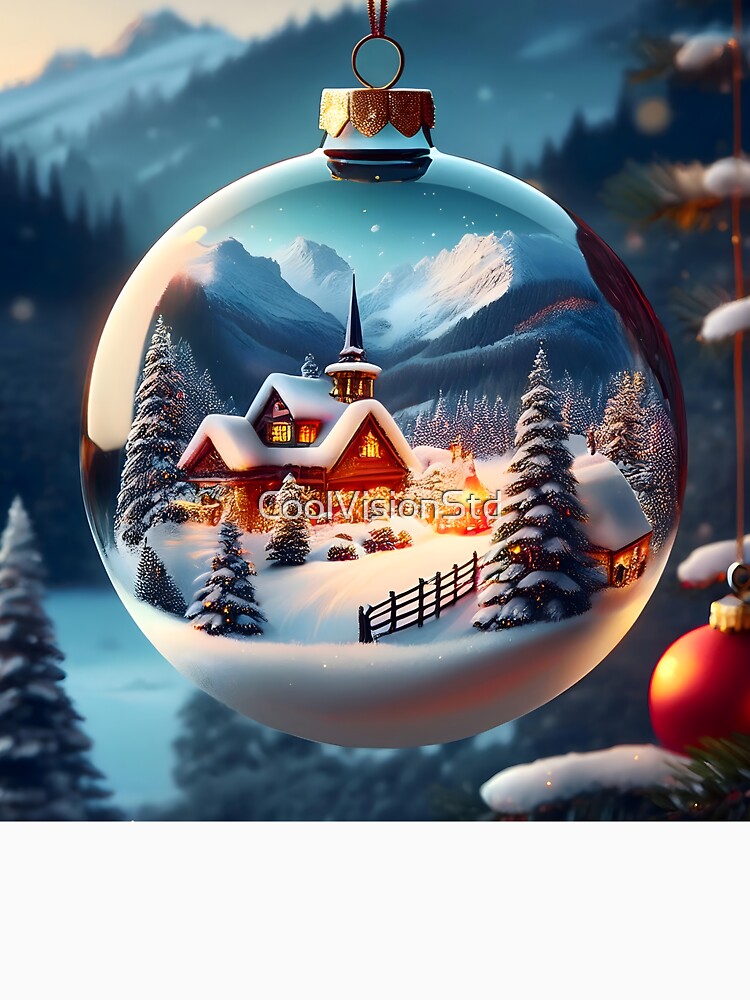 Enchanted Snowy Cabin in a Festive Christmas Ornament by CoolVisionStd