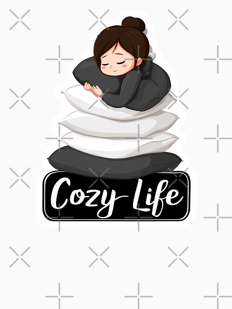 Sleepy Girl on Pillows — “Cozy Life” by SleekLineSketches