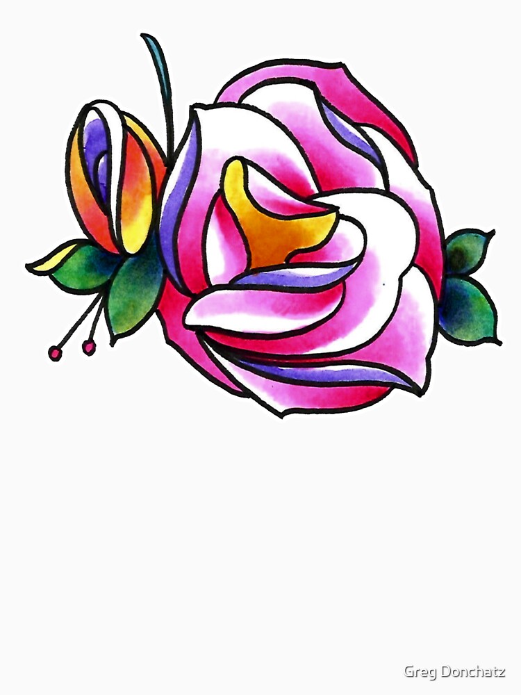 Watercolor Tattoo Inspired Carnation and Rose by Greg Donchatz